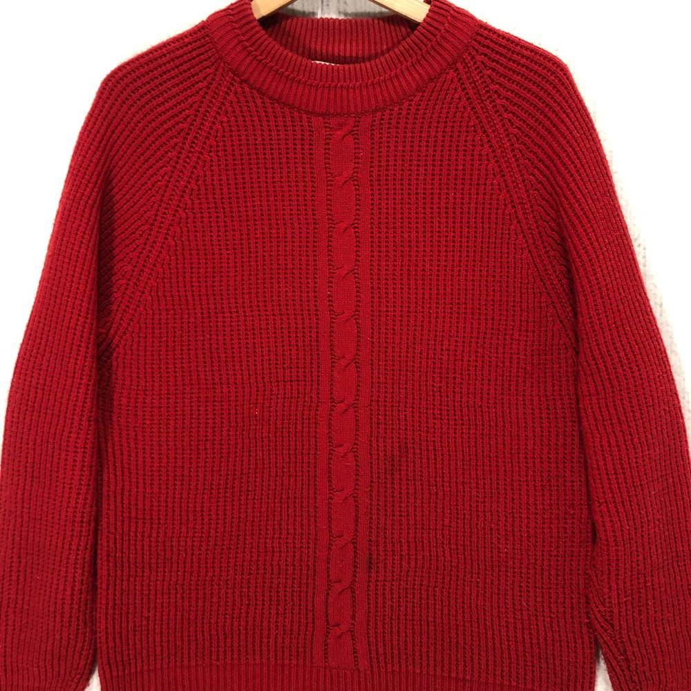 The Mens Store at Sears Red Cable Knit Acrylic Sweater XL Raglan Sleeve‎